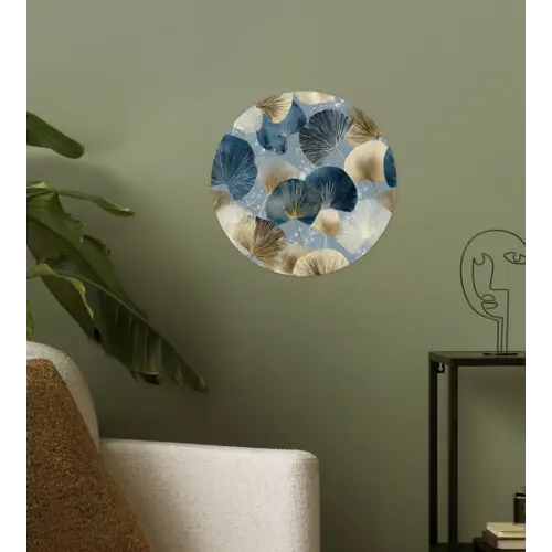 Bladeren - Abstract - Goud - Blauw Wandcirkel behangsticker klein -sfeer2