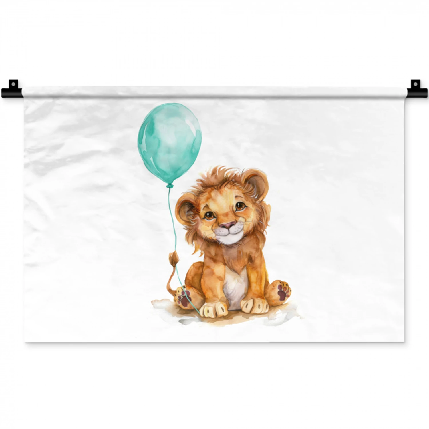 Leeuw - Baby dier - Blauwe ballon Wandkleed katoen klein -zz3d