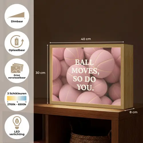 Basketballen - Roze - Quote - Sportief Light Box met batterij (Wandlamp) middel -USP_websiteoverzichtNL
