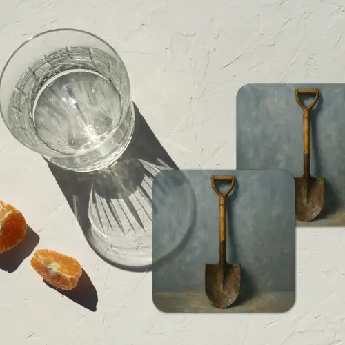 Schep - Gereedschap - Schilderij onderzetter kurk middel -sfeer4