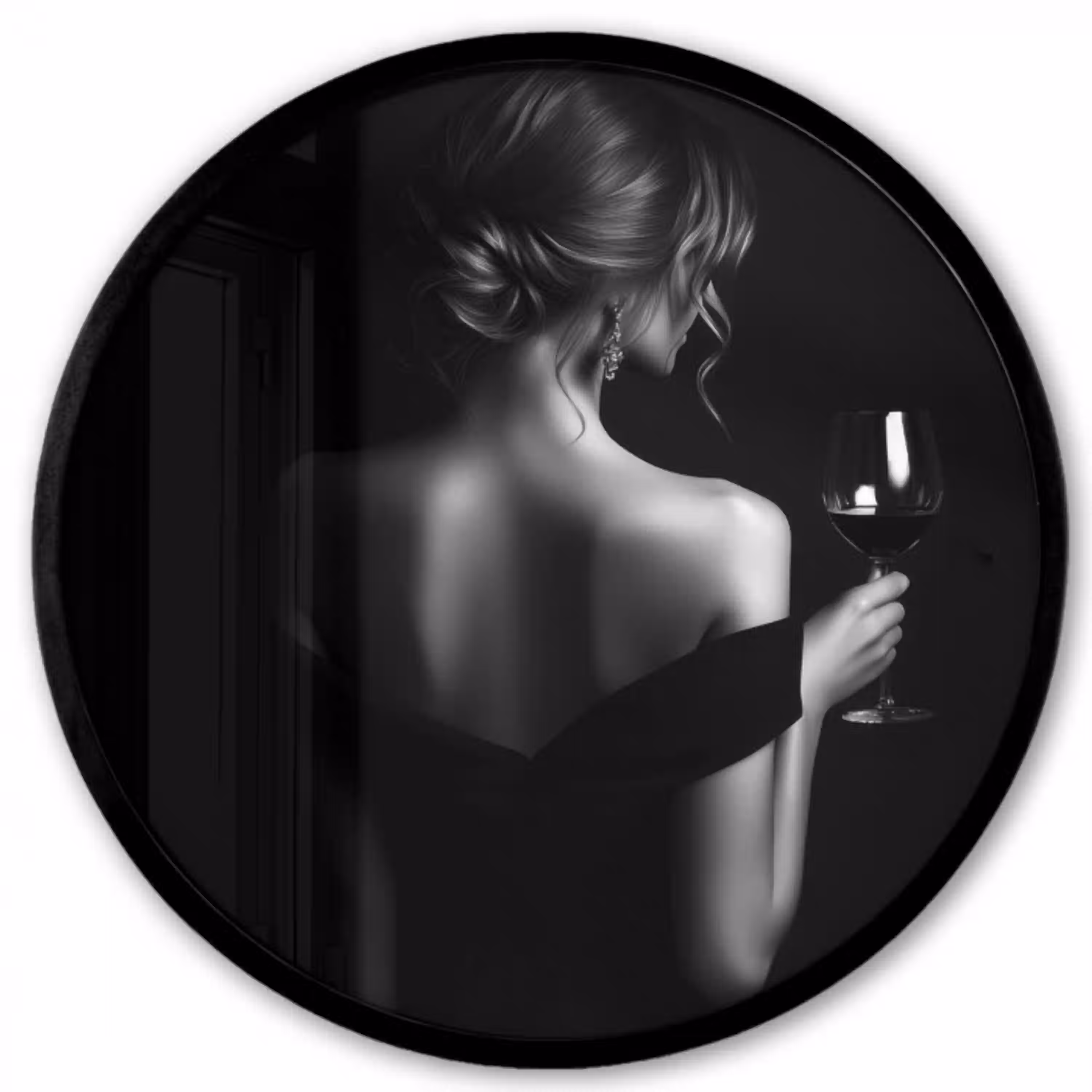 Vrouw - Wijn - Jurk Fotolijst rond zonder passe partout klein -3d