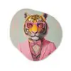 Tijger - Strik - Jasje - Roze Wandcirkel Organisch Aluminium middel -3d