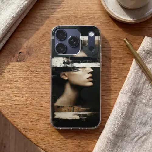 Gezicht - Vrouw - Zwart - Abstract Telefoonhoesje iPhone 17 Pro klein -sfeer1