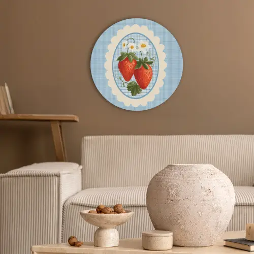 Aardbeien - Lijst - Rood - Geruit Akoestische PET Vilt - Rond klein -sfeer1