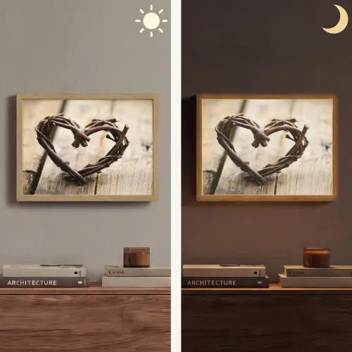 Hart - Hout - Natuur - Takken - Bruin Light Box met batterij (Wandlamp) middel -sfeer3