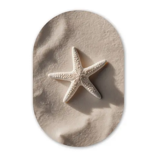 Strand - Zeester - Zand - Beige Wandcirkel Ovaal Glas middel -3d