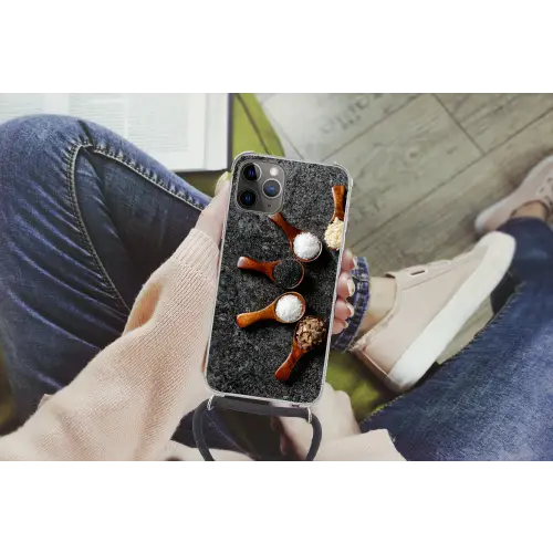 Lepel - Kruiden - Specerijen - Keuken - Industrieel Hoesje iPhone 12 Pro met koord klein -hand