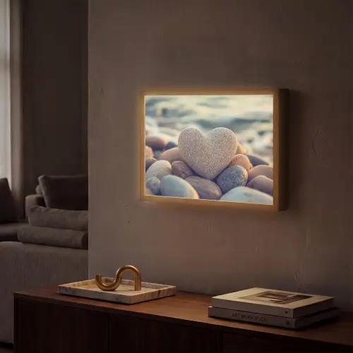 Hart - Stenen - Natuur - Keien - Zen - Kiezelstenen Light Box met batterij (Wandlamp) middel -sfeer1