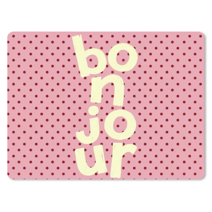 Bonjour - Stippen - Roze- Geel muismat rubber klein -3d
