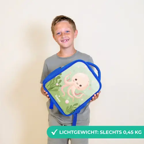 Roze octopus met een lach Kinderrugzak - Blauw middel -sfeer1_NL
