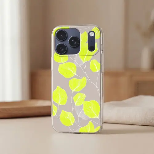 Bladeren - Neon - Geel - Lijnen Telefoonhoesje iPhone 17 Pro klein -sfeer2