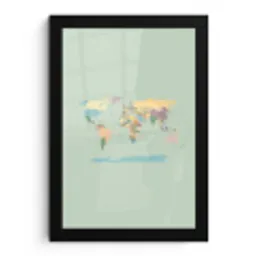 Wereldkaart - Realistisch - Kaart fotolijst zwart zonder passe partout klein -3d