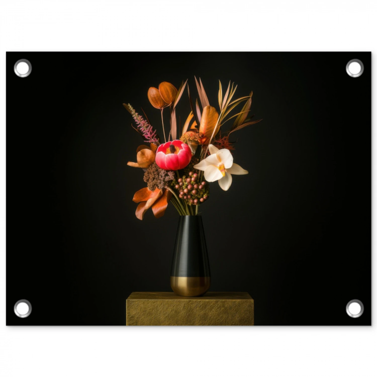 Boeket - Oranje - Gouden - vaas tuinposter los doek klein -3d