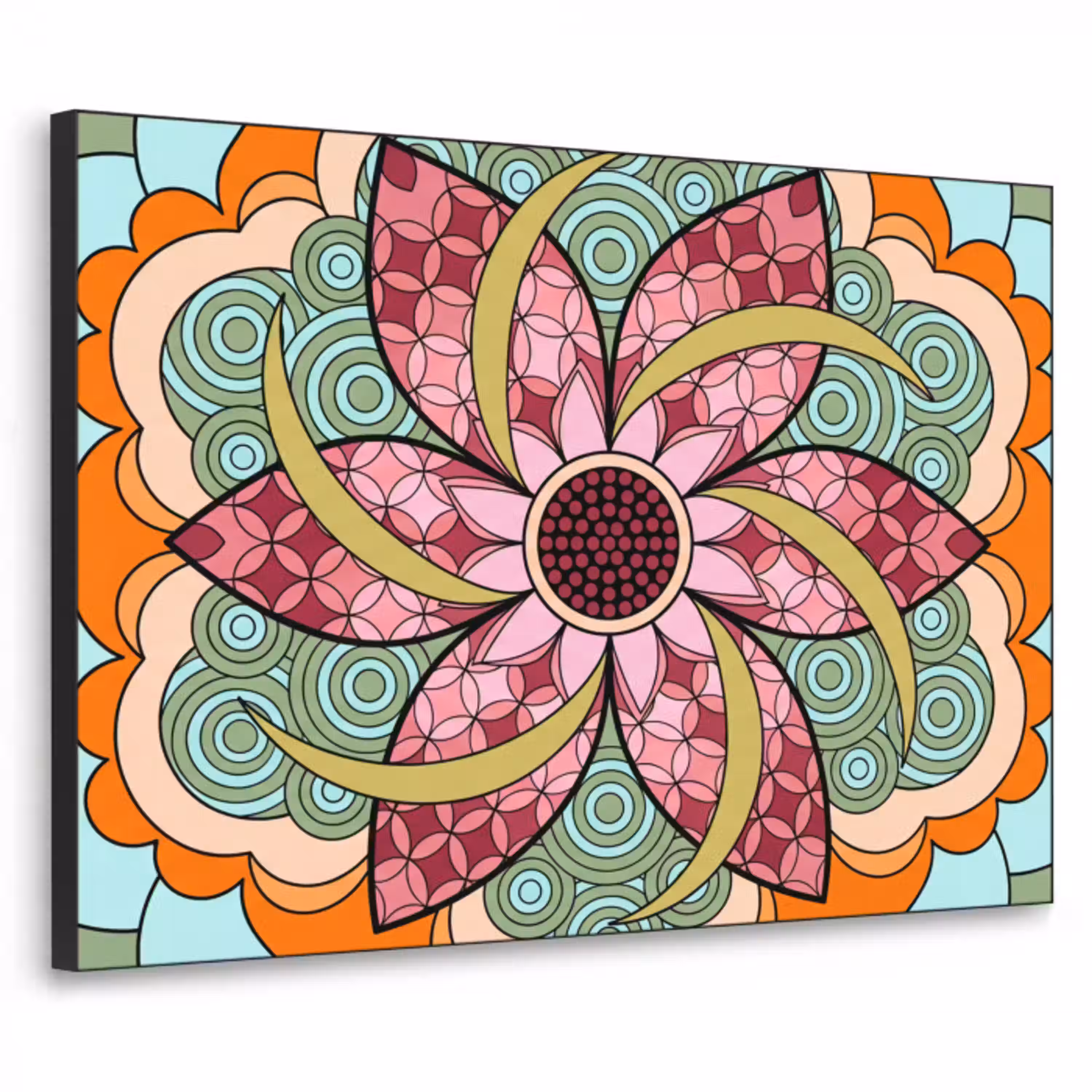 Mandala - Geometrisch - Kunst - Decoratief - Kleurrijk Textielframe zwart klein -3d
