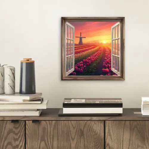 Doorkijk - Tulpen - Zonsondergang - Bloemen - Kleurrijk aluminium wit klein -sfeer1