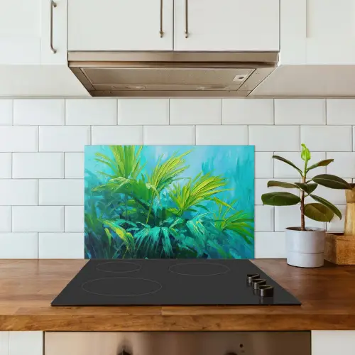 Bladeren - Groen - Schilderij - Abstract keuken achterwand spatscherm klein -sfeer2