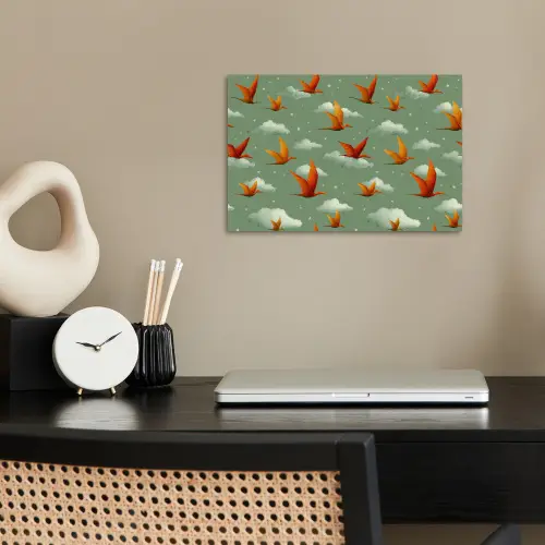 Dinosaurussen - Wolken - Sterren - Oranje poster papier klein -sfeer1