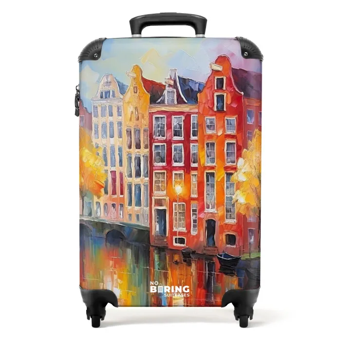 Grachtenpanden - Kunst - Schilderij - Amsterdam NBS - Handbagage koffer - Kinderen Unisex middel -productfoto_recht