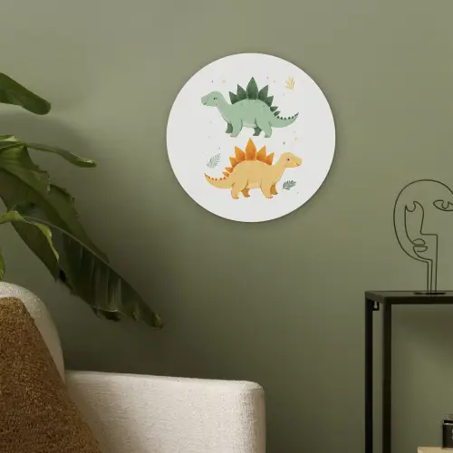 Sterren - Stegosaurussen - Blaadjes - Groen Akoestische PET Vilt - Rond klein -sfeer2