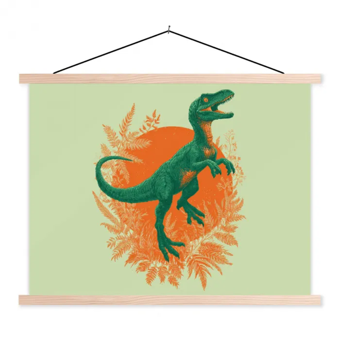 Dinosaurus - Groen - Planten - Cirkel textielposter latten blank klein -3d