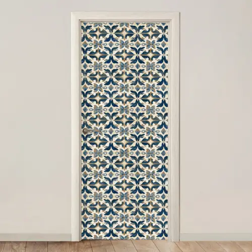 Tegel - Patroon - Blauw - Beige deurposter klein 289 -3d_beige