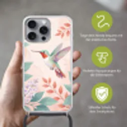 Kolibrie - Vliegen - Natuur - Illustratie - Kleurrijk Hoesje iPhone 16 Pro Max met koord klein -sfeer2_DE