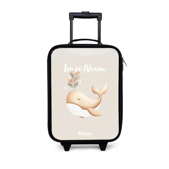Walvis in pastel beige kleuren Kinderkoffer - Zwart klein -3d
