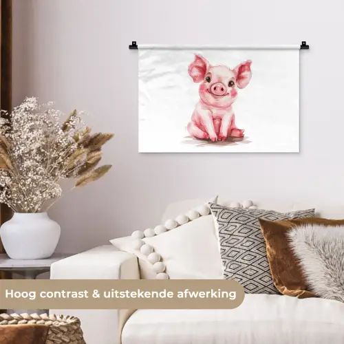 Varken - Roze - Baby dier - Boerderij dieren Wandkleed katoen klein -sfeer1