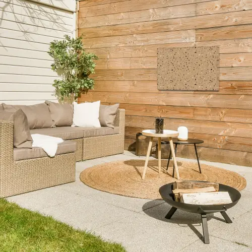 Terrazzo - Patroon - Beige Tuinposter op houten frame 2 cm dik klein 845 -sfeer2