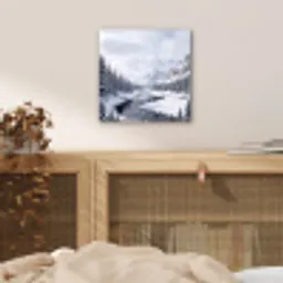 Sneeuwlandschap - Bergen - Rivier - Winter aluminium wit klein -sfeer3