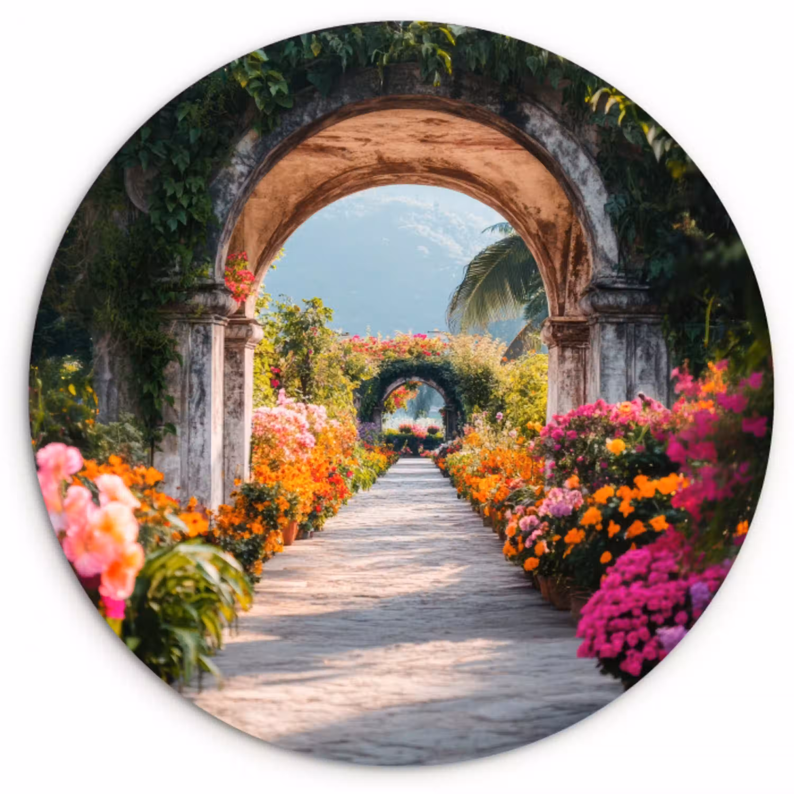 Doorkijk - Bloemen - Tropisch - Kleurrijk Wandcirkel kunststof plaat 5mm dik klein -3d