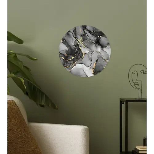Marmer - Zwart - Goud - Grijs Wandcirkel behangsticker klein -sfeer2