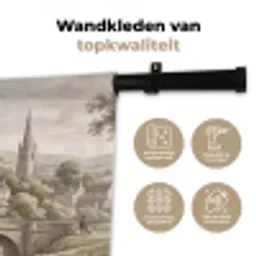 Dorp - Brug - Uitzicht - Groen Wandkleed katoen klein -sfeer2