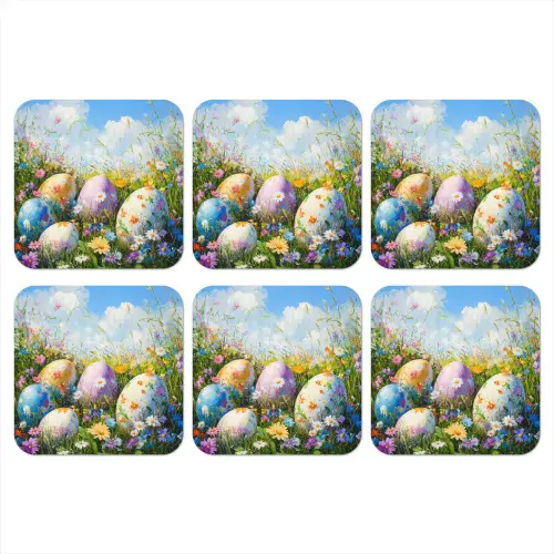 Grasveld - Eieren - Bloemen onderzetter kurk middel -3d