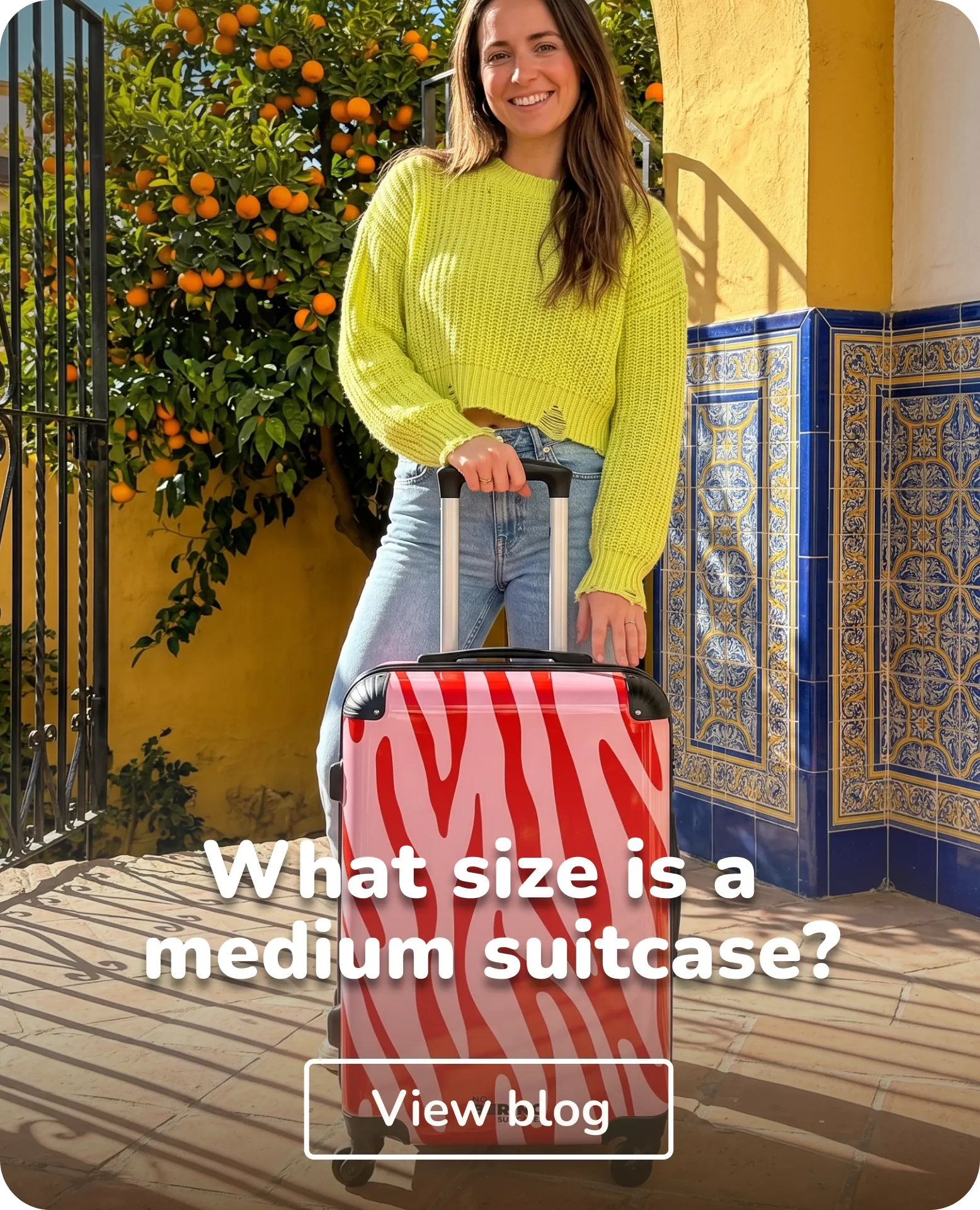 girl with red and pink suitcase