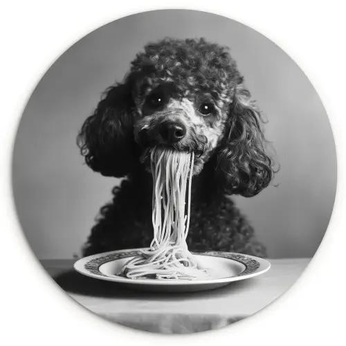 Poedel - Hond - Zwart - Wit - Schattig - Pasta Wandcirkel kunststof plaat 5mm dik klein -3d