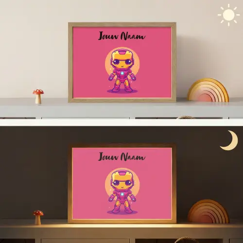 Superheld - Jongens - Rood - Paars Light Box met batterij (Wandlamp kind) middel -sfeer3_kind