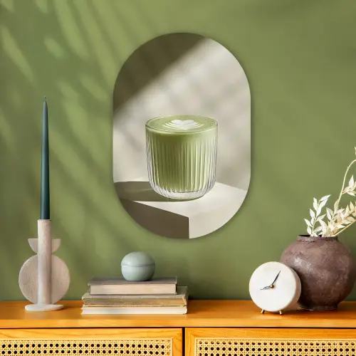 Matcha - Glas - Groen - Minimalistisch Wandcirkel Ovaal Forex klein -sfeer2