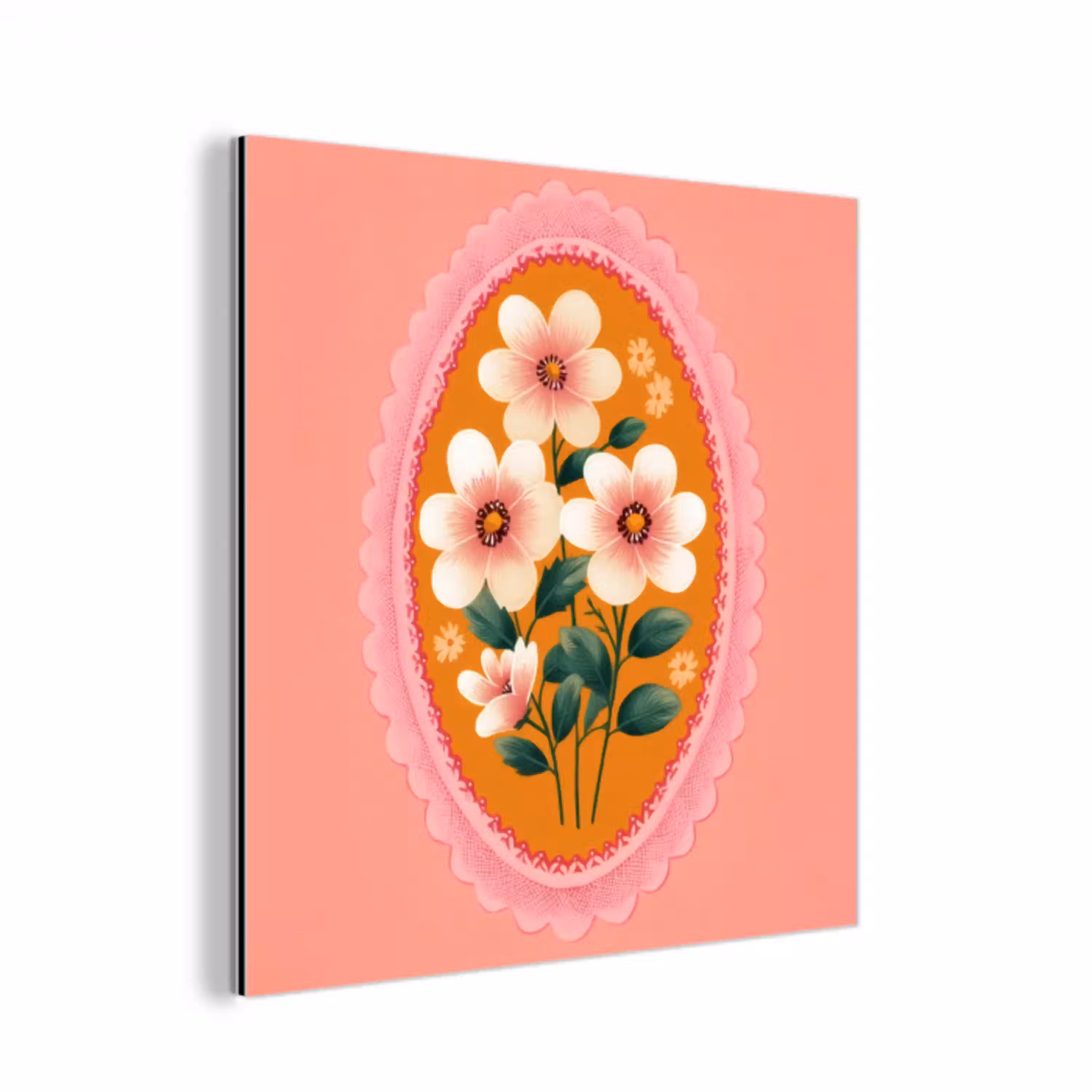 Illustratie - Bloemen - Rand - Roze aluminium wit klein -3d