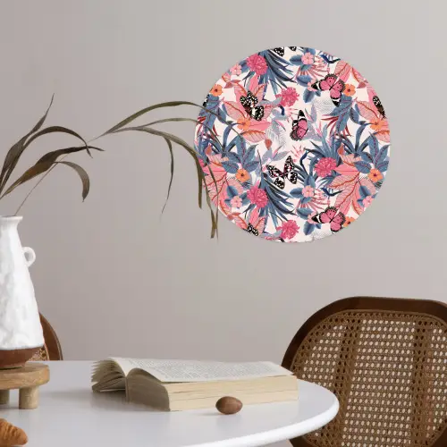 Tropisch - Zomer - Vlinder - Perzik Wandcirkel behangsticker klein 186 -sfeer3