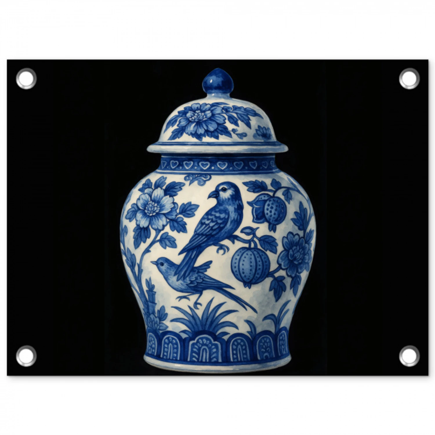 Pot - Delfts Blauw - Bloemen tuinposter los doek klein -3d