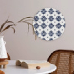 Tegelmotief - Blauw - Wit - Bloem Akoestische PET Vilt - Rond klein 838 -sfeer3