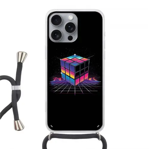 Kubus - Kleurrijk - Raster Hoesje iPhone 16 Pro Max met koord klein -3d