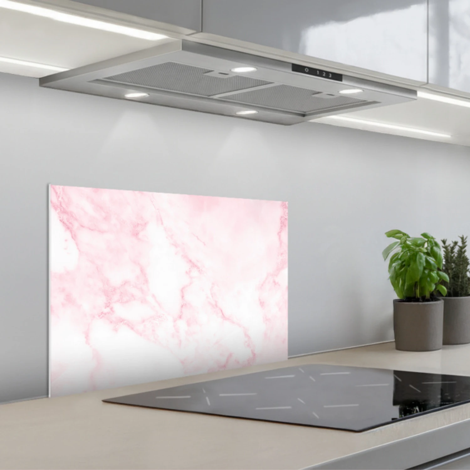Marmer - Wit - Roze - Chic - Marmerlook keuken achterwand spatscherm klein -3d_schuin