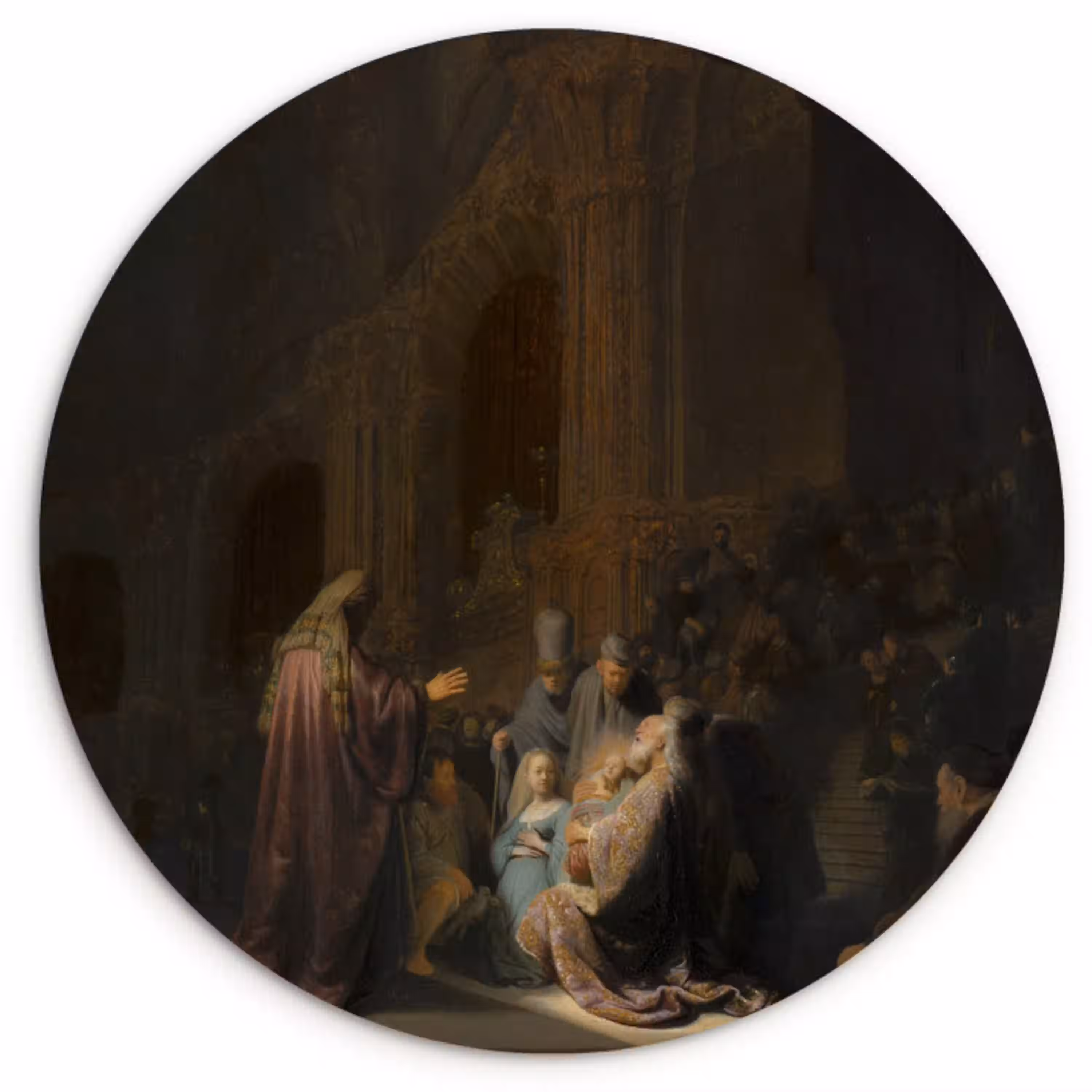 Het loflied van Simeon - Schilderij van Rembrandt van Rijn Wandcirkel kunststof plaat 5mm dik klein -3d
