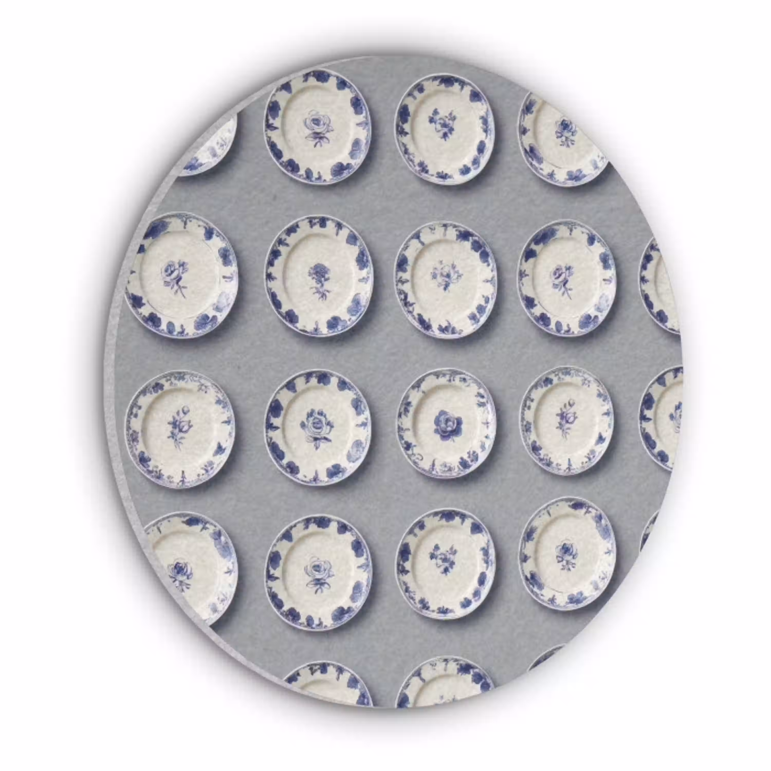 Borden - Bloemen - Blauw - Wit Akoestische PET Vilt - Rond klein 838 -3d