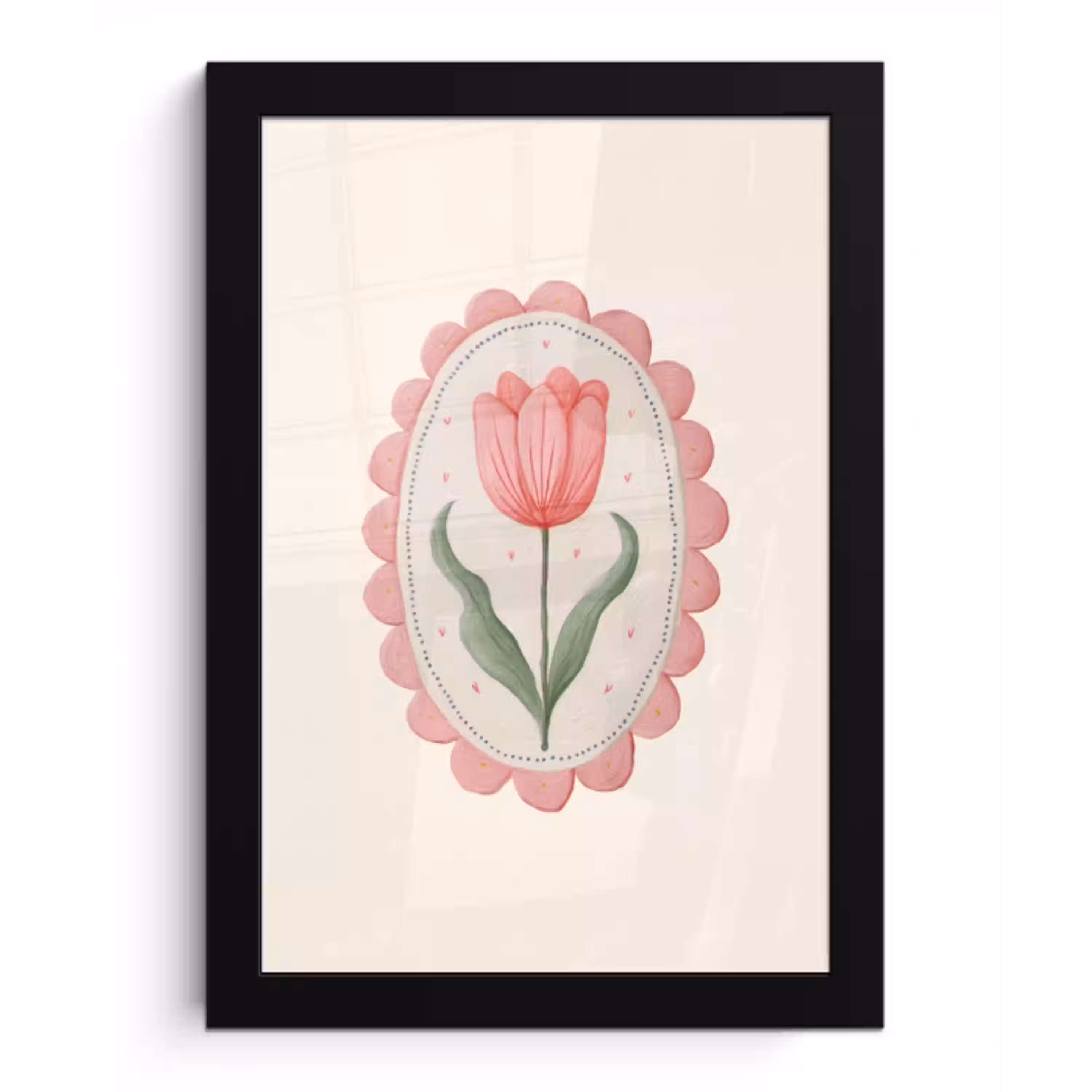 Tulp - Lijst - Ovaal - Illustratie fotolijst zwart zonder passe partout klein -3d