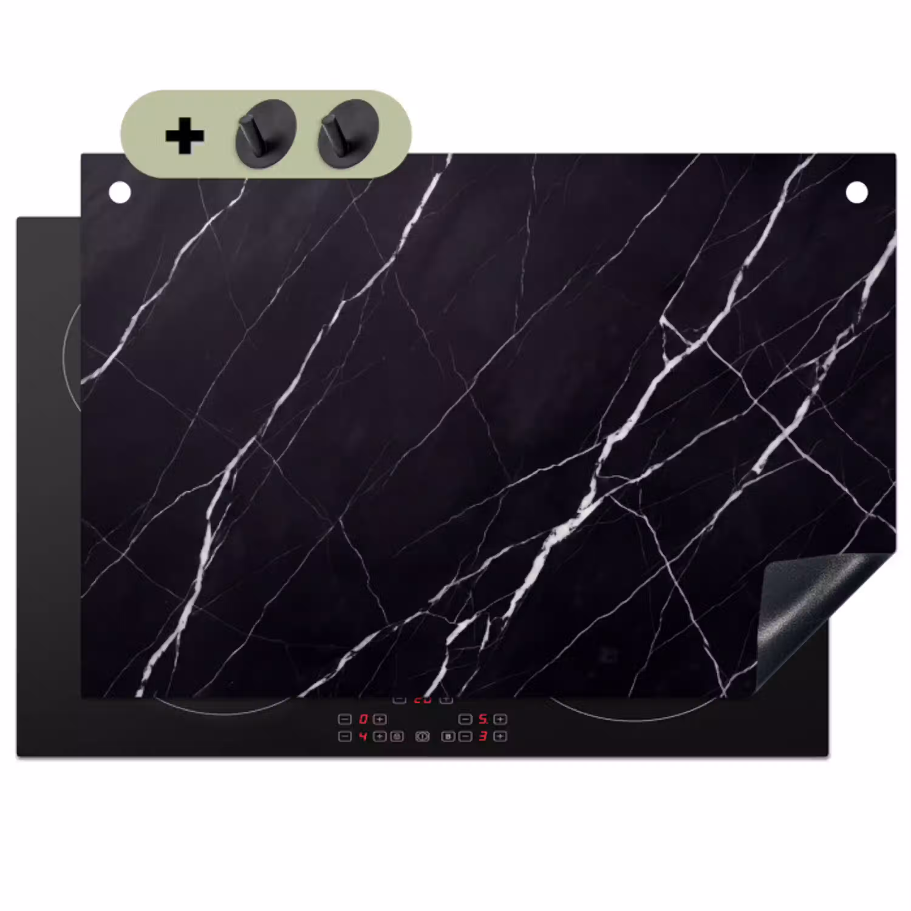 Marmer - Patroon - Abstract - Modern - Zwart Inductie beschemer met haakjes klein -3d