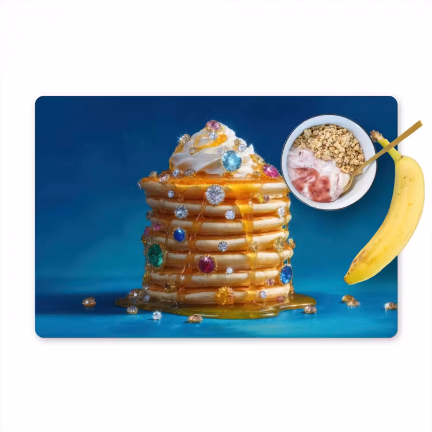 Tischset - 6 Stück - Pfannkuchen - Kieselsteine - Glitzer - Schlagsahne