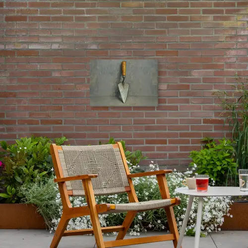 Troffel - Verf - Gereedschap Tuinposter op houten frame 2 cm dik klein -sfeer3